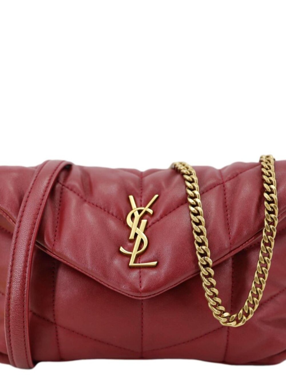 Yves Saint Laurent  Toy Loulou Puffer Quilted Lambskin Leather Crossbody Bag Red
